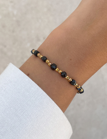 Bransoletka na gumce z czarnego turmalinu z hematytem - ochrona, odwaga, pamięć