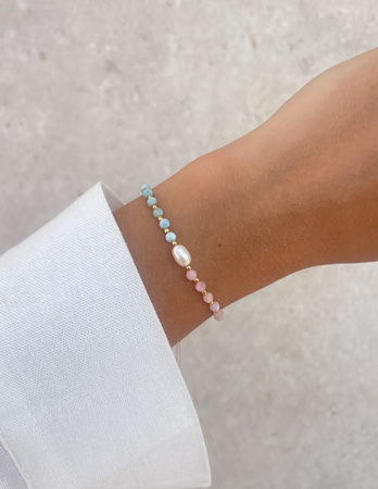 Bransoletka na nici z larimaru i opalu z perłą Bella - kreatywność, odrodzenie, entuzjazm