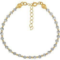 Gold-plated silver bracelet with natural stones 3 mm moonstone interleaved with gold-plated balls