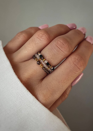 Zestaw Trzech Pierścionków Elastycznych z Kamieni Naturalnych