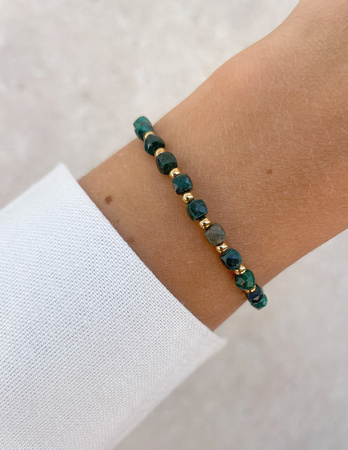Bransoletka na gumce z malachitu z hematytem - ochrona, szczęście, obfitość, optymizm