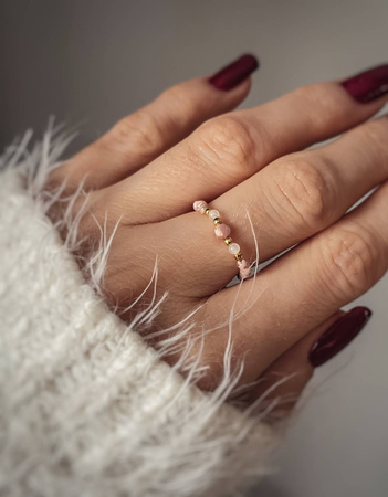 Elastic Ring Natural Stones Rose Quartz and Rhodochrosite