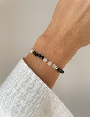 Bracelet on rubber band agate mossy with hematite - abundance, confidence, optimism