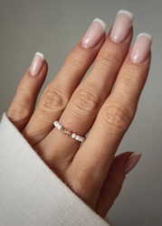 Elastic Ring Natural Stones Amazonite and Pearls Silver Gold Plated