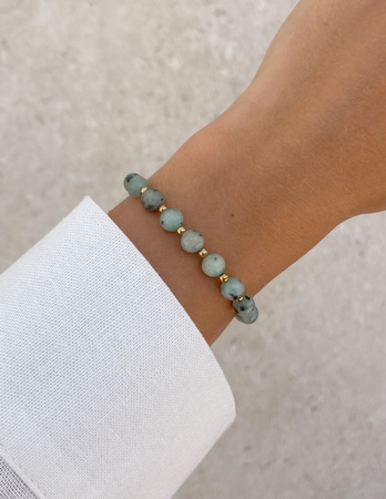 Bransoletka na gumce z jaspisu kiwi z hematytem - ochrona, harmonia, witalność