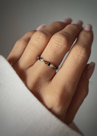 Pierścionek Elastyczny Kamienie Naturalne Kryształ Górski, Spinel, Kwarc Dymny