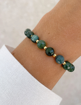 Bransoletka na gumce agat mszysty z hematytem - obfitość, pewność siebie,  optymizm