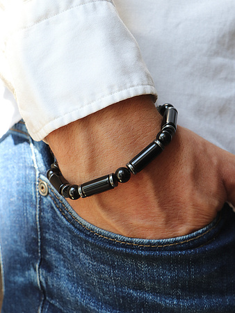 Bransoletka męska - czarny turmalin, hematyt