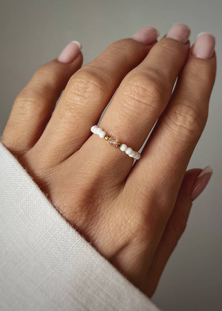 Pierścionek Elastyczny Kamienie Naturalne Ceramika i Kryształ Górski