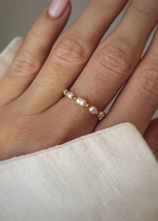 Pierścionek elastyczny kamienie naturalne Perła mini