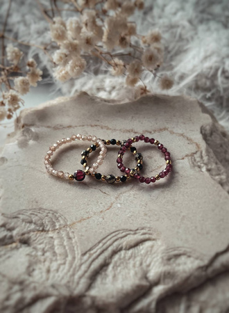 Pierścionek Elastyczny Kamienie Naturalne Granat Cyrkonia Szampańska