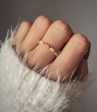 Elastic Ring Natural Stones Rose Quartz and Rhodochrosite