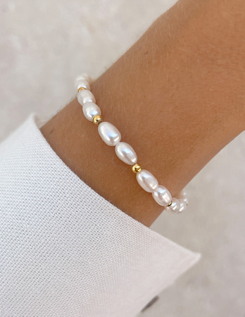 Bransoletka na gumce z perłami Bella z hematytem - bogactwo, odrodzenie, radość