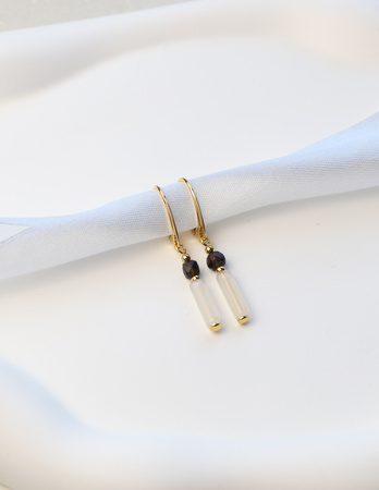 Kolczyki pozłacane - Kwarc Dymny, Biały Agat