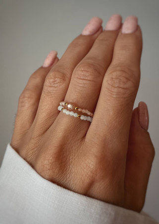 Zestaw Dwóch Pierścionków Elastycznych z Kamieni Naturalnych - Cyrkonia Szampańska i Amazonit