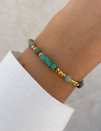 Bransoletka na gumce turkus z hematytem - rozwój duchowy, relacje, wyobraźnia