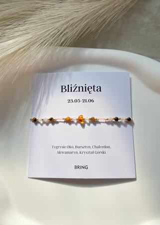 Bransoletka znak zodiaku Bliźnięta pozłacane kulki 