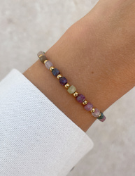 Turmalin-Mix-Gummiband-Armband mit Hämatit - Schutz, Fülle, Vitalität, Beziehungen