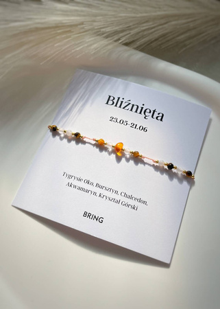 Bransoletka znak zodiaku Bliźnięta pozłacane kulki 