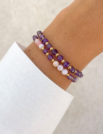 Bransoletki na gumce - opal, ametyst z hematytem