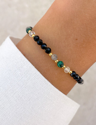 Bracelet on rubber band agate mossy with hematite - abundance, confidence, optimism