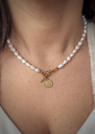 Naszyjnik Perły Naturalne "Nadia" Pozłacany z Zawieszką