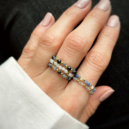 Pierścionek elastyczny kamienie naturalne spinel i sodalit