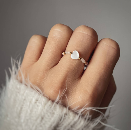 Elastic Ring Natural Stones Rose Quartz, Rhodochrosite, Mother of Pearl