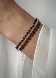 Zestaw Trzech Bransoletek z zapięciem - Spinel, Rodochrozyt, Kwarc Dymny