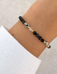 Bracelet on rubber band agate mossy with hematite - abundance, confidence, optimism