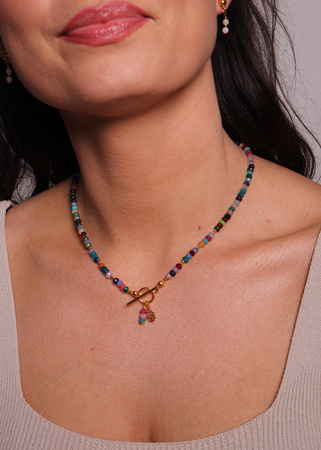 Naszyjnik jadeit mix kolorów z toggle z zawieszką