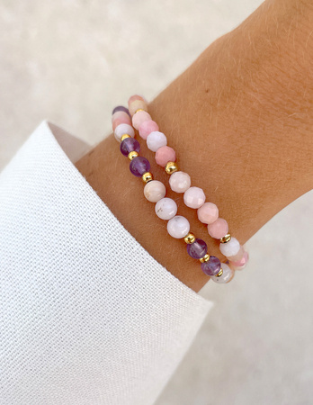 Bransoletki na gumce - opal, ametyst z hematytem