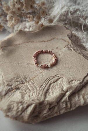 Elastic Ring Natural Stones Rose Quartz and Rhodochrosite