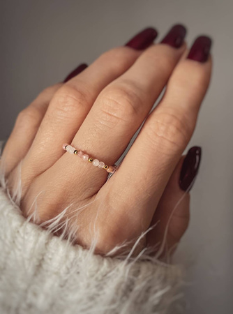 Elastic Ring Natural Stones Rose Quartz and Rhodochrosite