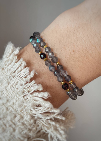 Zestaw Dwóch Bransoletek z Labradorytów i Granatów