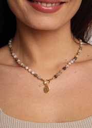 Necklace made of natural stones dendritic agate gold-plated toggle with a pendant