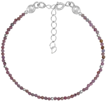 Bransoletka srebrna z kamieni naturalnych rubiny 2 mm