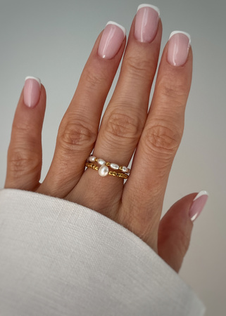 Set of Three Elastic Natural Stone Rings - Champagne Cubic Zirconia and Rhodonite