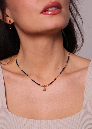 Naszyjnik czarny turmalin cytryn z zawieszką ochrona i dobrobyt