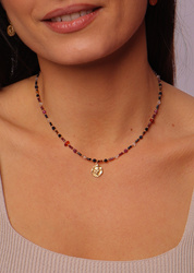 Necklace zodiac sign Leo, natural stones, gold-plated, with a pendant