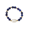 Elastic ring with natural lapis lazuli stones and pearl