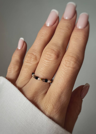 Pierścionek Elastyczny Kamienie Naturalne Kryształ Górski, Spinel, Kwarc Dymny