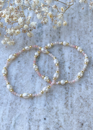 Bransoletka na gumce kamienie naturalne Opal i perła naturalna