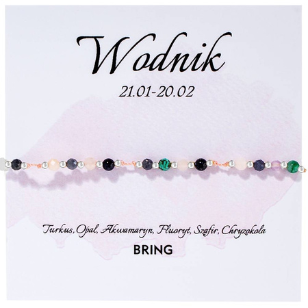 Bransoletka znak zodiaku Wodnik srebrne kulki