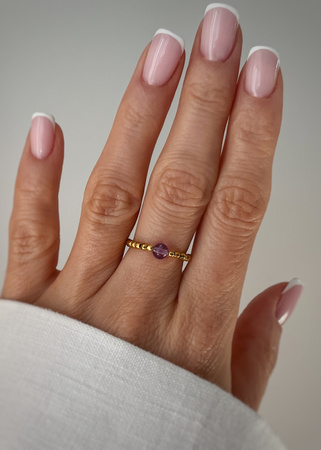 Pierścionek elastyczny hematyt, ametyst - sukces, odwaga, zdrowie, ochrona