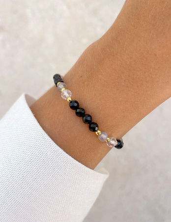 Talizman - czarny turmalin, kryształ górski, labradoryt, hematyt - ochrona i dobrobyt