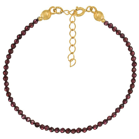 Bransoletka srebrna pozłacana z kamieni naturalnych granat 2 mm