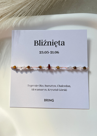 Bransoletka znak zodiaku Bliźnięta srebrne kulki 