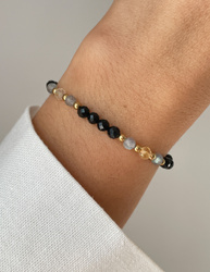 Bracelet on rubber band agate mossy with hematite - abundance, confidence, optimism