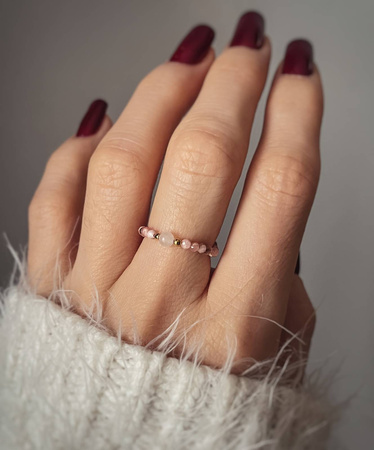 Elastic Ring Natural Stones Rose Quartz and Rhodochrosite
